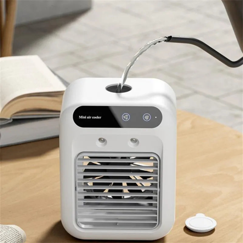 Portable air cooler fan in use